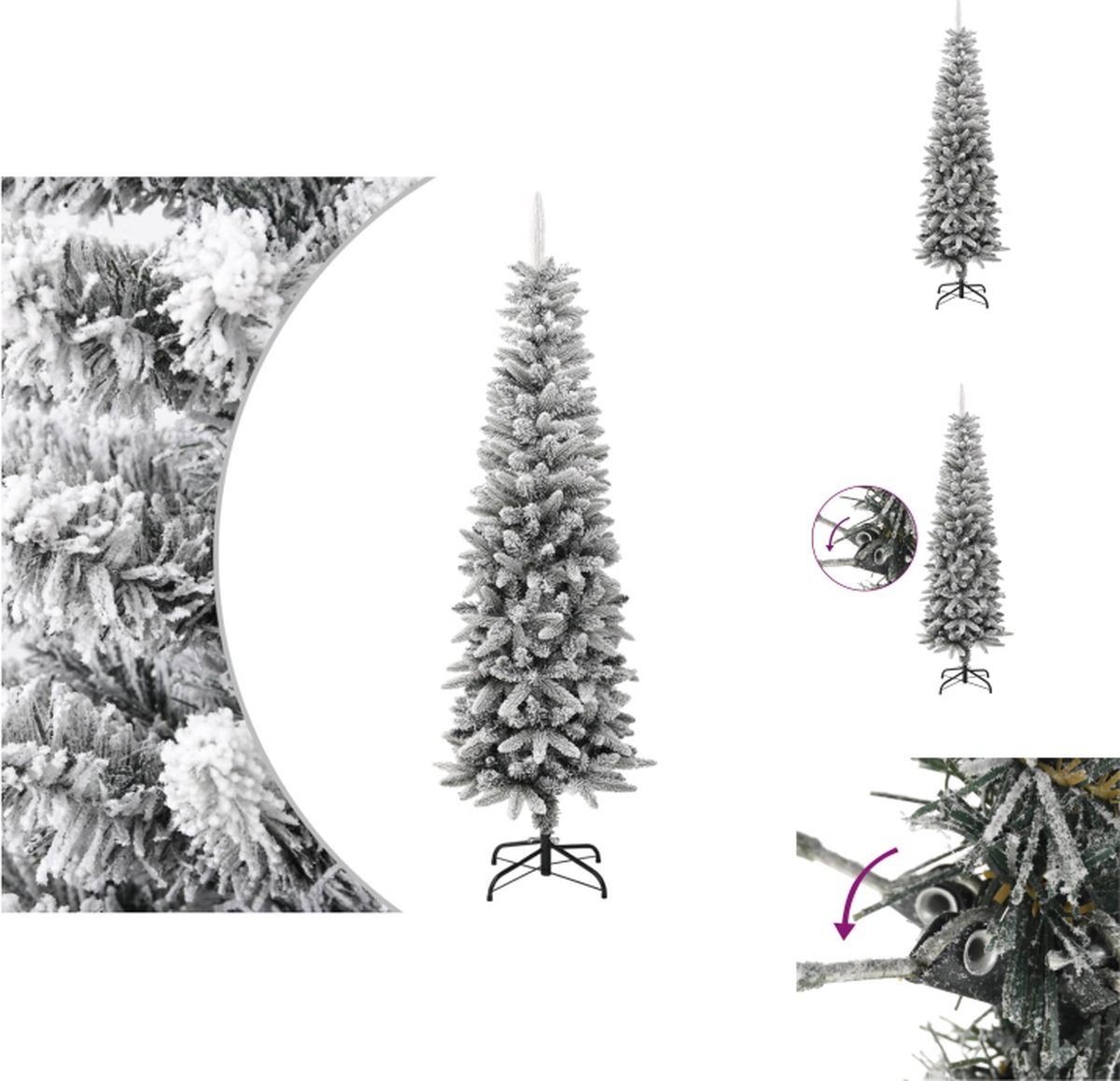 vidaXL Kunstkerstboom Smal - 180 cm - Decoratiesneeuw - Stalen standaard - Decoratieve kerstboom