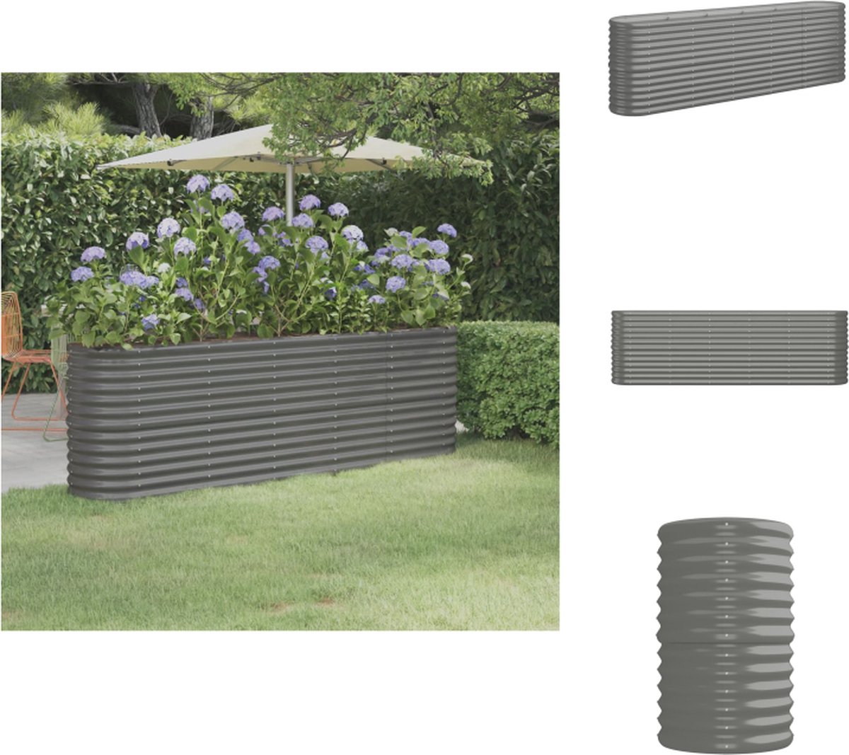 vidaXL Plantenbak - Ronde - 80 x 68 cm - Grijs - Gepoedercoat Staal