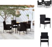vidaXL Tuinset - Zwarte PE-rattan stoelen met crèmewitte kussens - Stalen tafel - 80x80x74cm - Tuinset