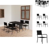 vidaXL Poly Rattan Tuinset - Eettafel en stoelen - PE-rattan - Stalen frame - Glas tafelblad - Lichtgewicht en stapelbaar - 140x80x74cm - Zwart - Eenvoudig schoon te maken - Montage vereist - Inclusief 1 tafel en 4 stoelen - Tuinset