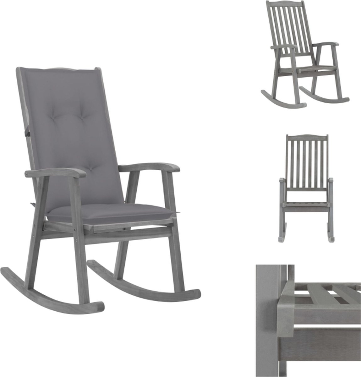 VidaXL Schommelstoel Massief acaciahout Grijs kussen 57x100x117 cm Waterdicht kussen Tuinstoel