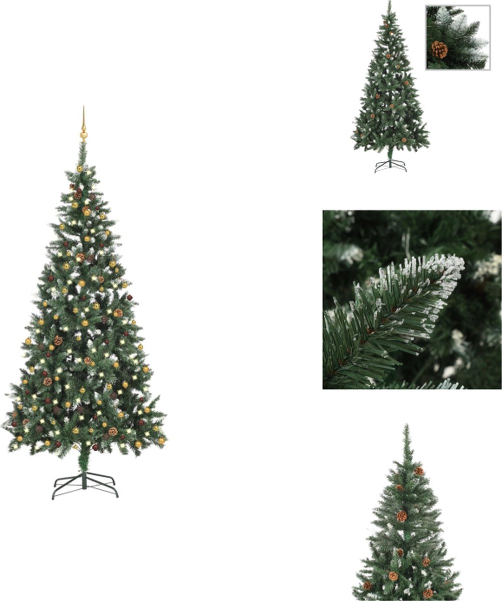 vidaXL Kunstkerstboom - Dennenboom 210 cm - Levensechte takken - LED-verlichting - USB-aansluiting - Groen/wit - Decoratieve kerstboom