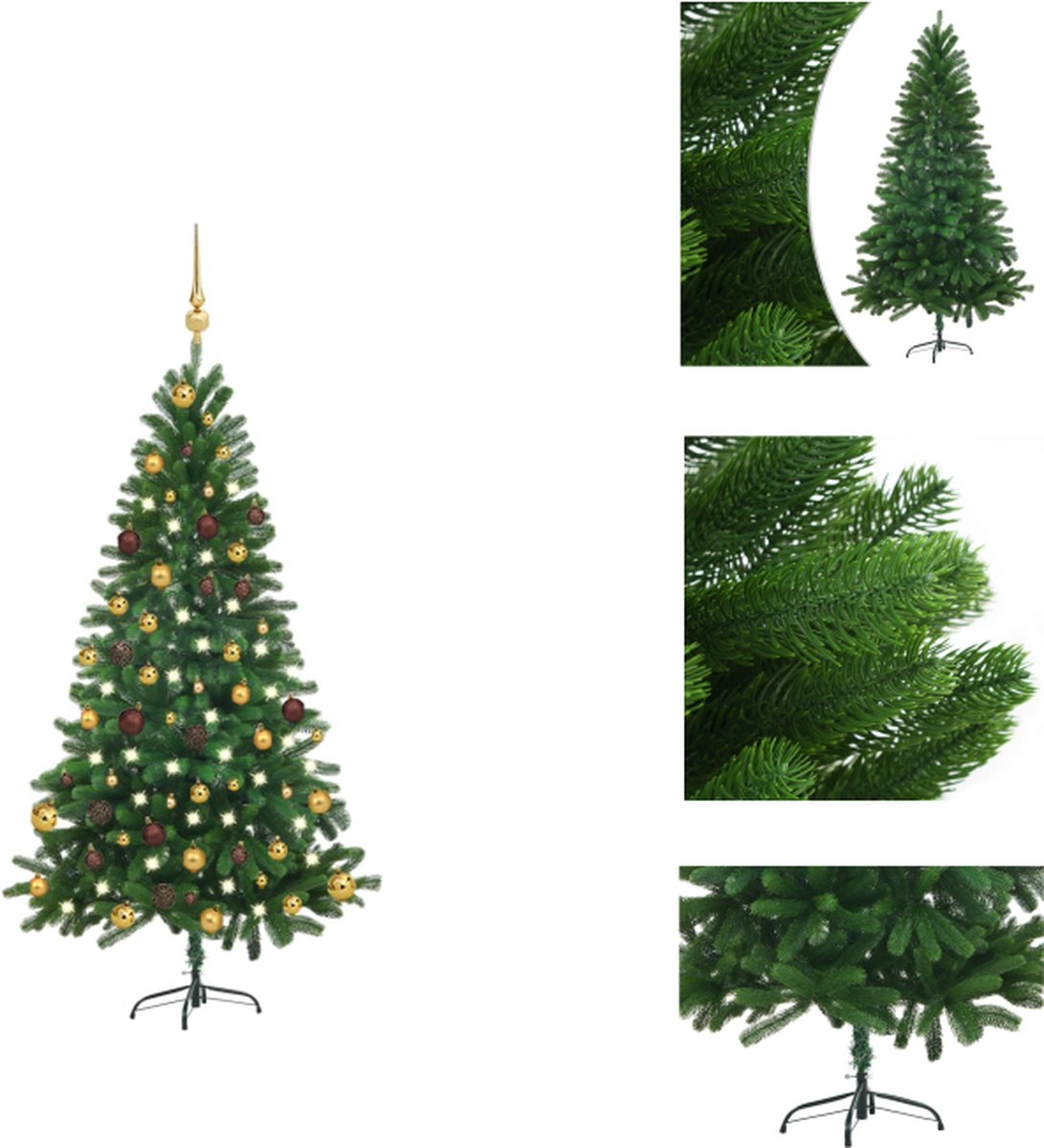 vidaXL Kunstkerstboom PE 150 cm Groen met LED-verlichting - Levensechte naalden - 500 takken en 150 LEDs - Inclusief standaard - LED-lichtslinger - piek en kerstballen - Decoratieve kerstboom
