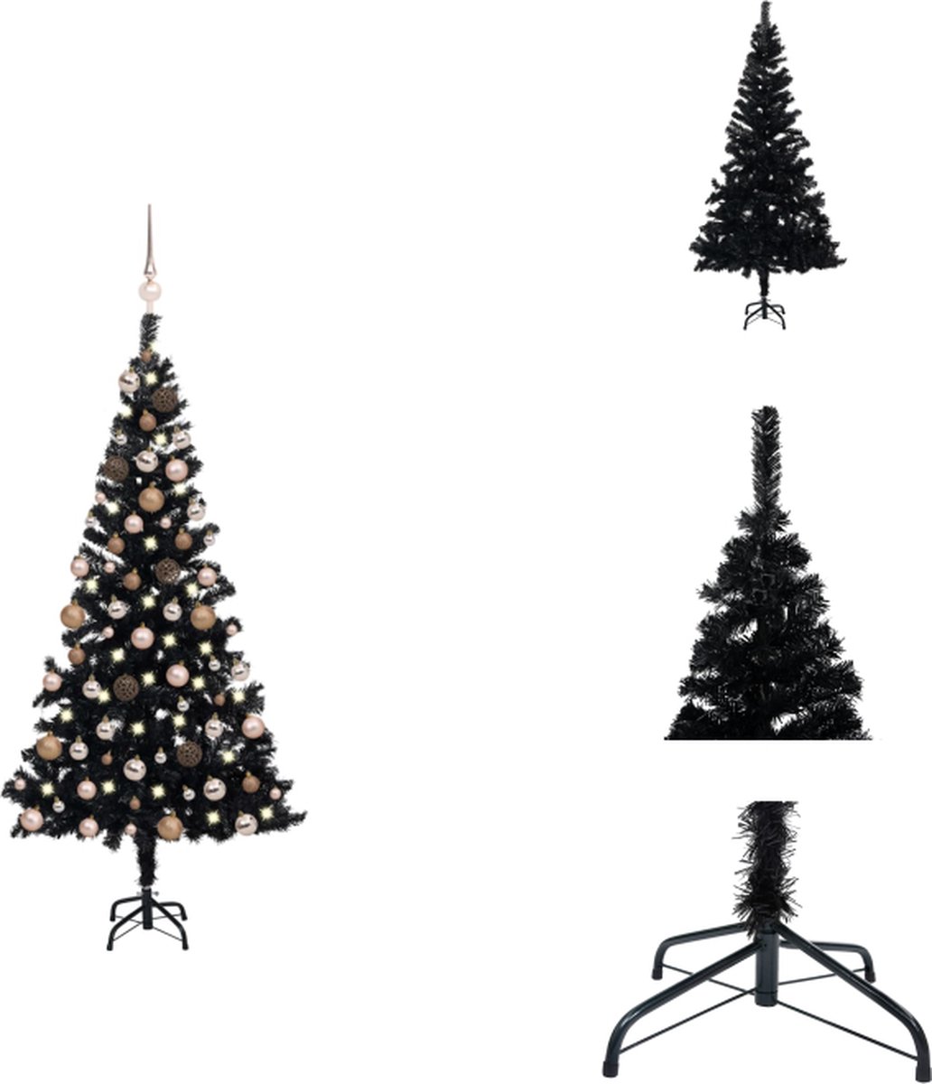 vidaXL Kunstkerstboom - Zwart 150 cm - LED-verlichting - Decoratieve kerstboom