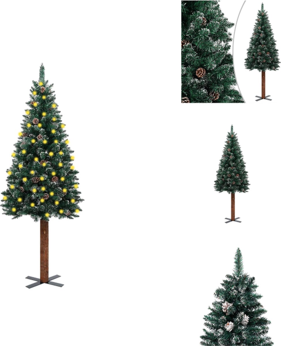 vidaXL Kerstboom Nordmann 210 cm - Groen 77 cm - PVC - massief grenenhout - Met LED-verlichting - USB-aansluiting - Decoratieve kerstboom