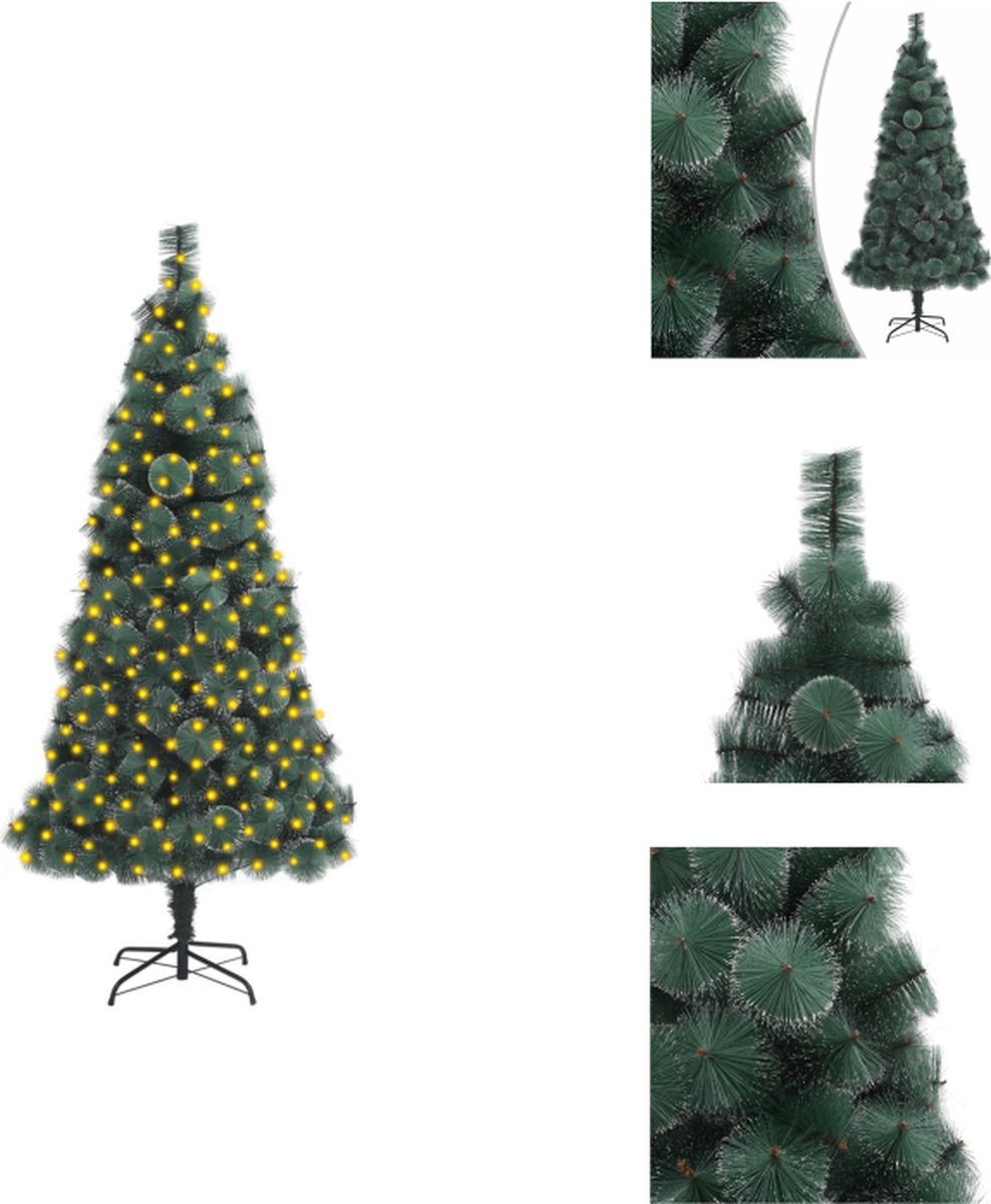 vidaXL Kunstkerstboom - 240 cm - PET en staal - LED-verlichting - Groen - Decoratieve kerstboom