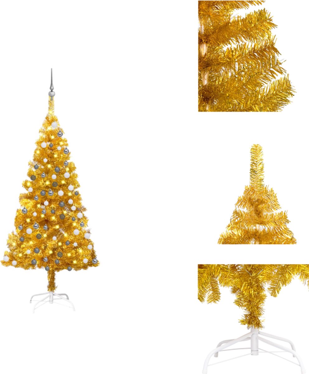 vidaXL Kunstkerstboom - Glanzend Goud - 150 cm - LED-verlichting - USB-aansluiting - Decoratieve kerstboom