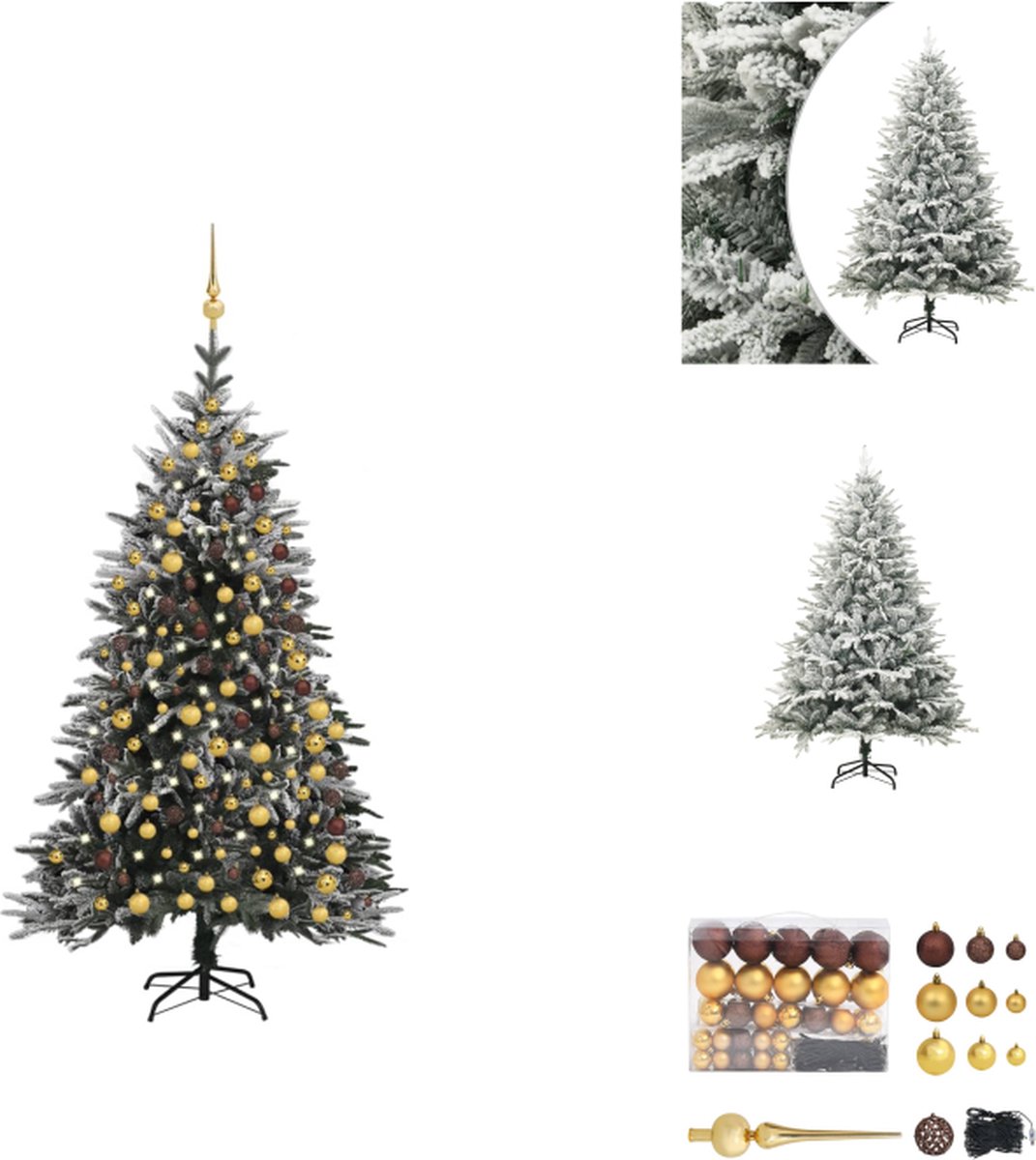 vidaXL - Kunstkerstboom - 210 cm - PVC/PE - Met LED-verlichting - Inclusief standaard en versiering - Decoratieve kerstboom
