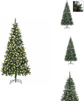 vidaXL Kunstkerstboom - 210 cm - Met LED-verlichting - Groen en wit - Decoratieve kerstboom