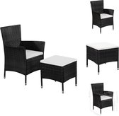 vidaXL Ensemble de meubles de jardin en Poly - Chaise/Tabouret - Zwart - 58x61x88 cm - Structure en acier - Chaise de jardin