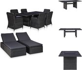 vidaXL Luxury Poly Rattan Tuinset - Zwart en Donkergrijs - 200x100x74 cm - Inclusief 6 stoelen - 2 ligbedden - 2 ligkussens en 6 zitkussens - Montage vereist - Tuinset