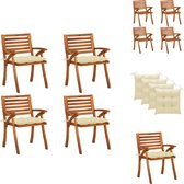 vidaXL Tuinstoelenset - Acaciahout - 59x59x87 cm - Inclusief 4 stoelen en kussens - Tuinstoel