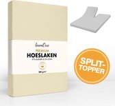 Hoeslaken Loom One Premium Splittopper – 97% Jersey Katoen / 3% Lycra – 200x200 cm – jusqu'à 10 cm d'épaisseur de matelas – 200 g/m² – pour lit à eau Boxspring - Natural / Crème