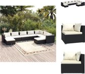 vidaXL Poly Rattan Loungeset - Zwart - Met kussens - 3 hoekbanken - 4 middenbanken - 2 voetenbanken - Tuinset