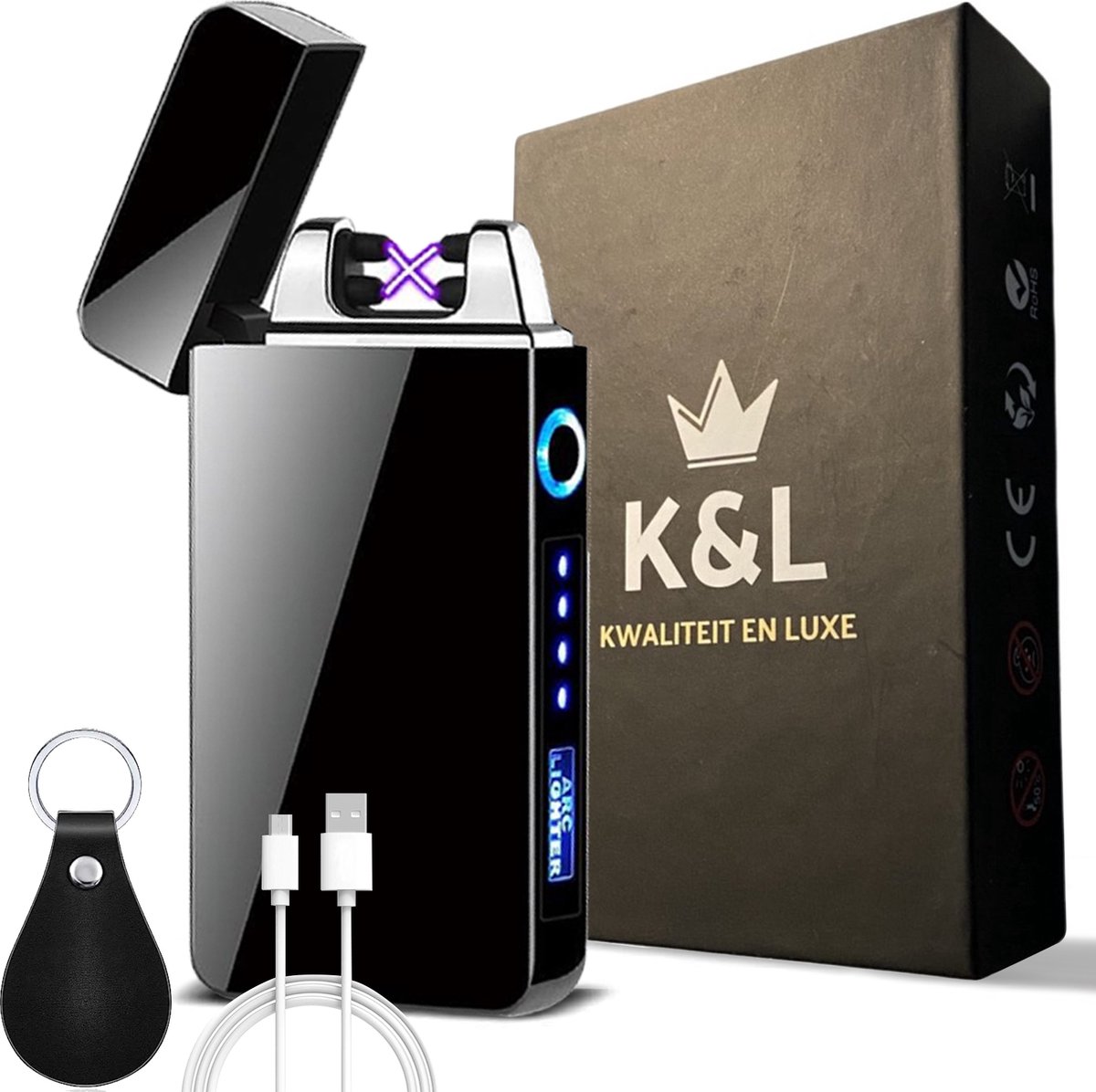K&L Elektrische Plasma Aansteker - Vuurwerk - USB oplaadbaar - Storm Bestendig + GRATIS Sleutelhanger - K&L