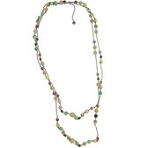 Behave Kralen ketting - twee lagen ketting - beige - bruin - groen -100cm