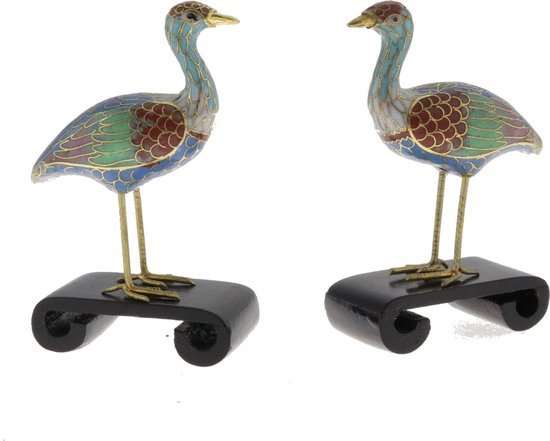 Behave Cloisonné vogel set - emaille vogeltjes - groen - blauw - multi kleur - 9.5 cm