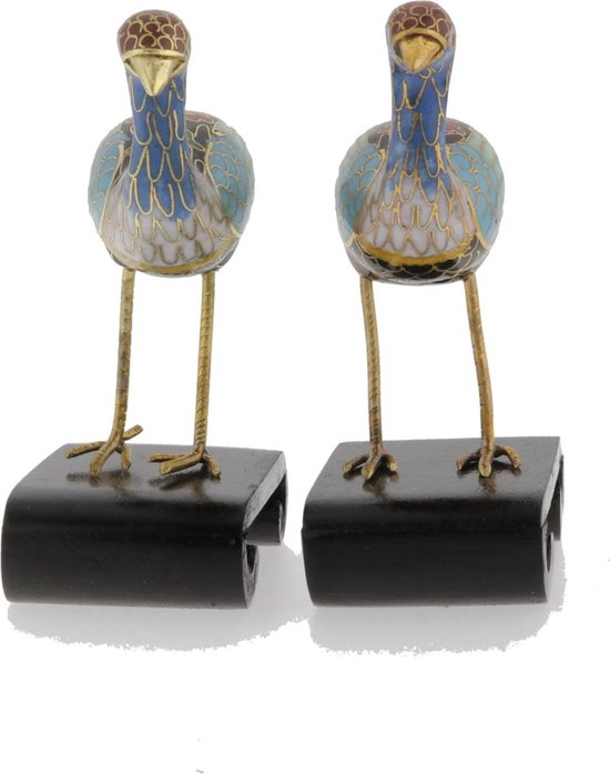 Behave Cloisonné vogel set - emaille vogeltjes - multi kleur - 9.5 cm