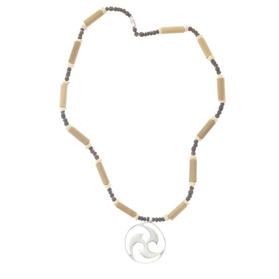 Behave Collier marron avec pendentif - perles en bois - collier surf 42 cm