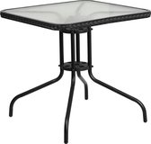 Balcony Table with Glass Top - Rattan Table for Garden, Balcony, Outdoor Catering - Classic Garden Table with Rattan Edge Band - Black