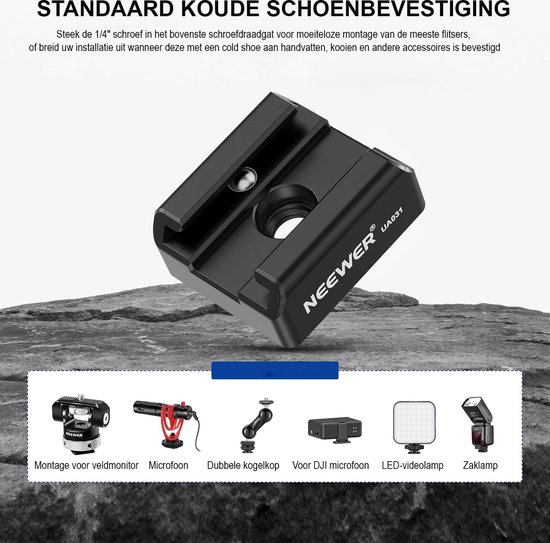 Neewer® - Accessoire Schoen Montage Adapter - Met 1/4 inch Schroeven voor Flitser, LED-licht, Monitor, Microfoon - Schoenhouder met Draaibare Pinnen - Compatibel met SmallRig Cage Bovenhandgrepen - Neewer®