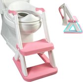 Children's Toilet Seat with Stairs, Toilet Trainer with Stairs for Boys and Girls, Toilet Seat Children, Triangular Structure, Adjustable Height, Splash Protection (Pink)