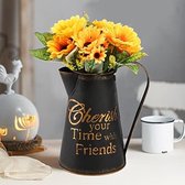 Set van 2 shabby chique vaas, rustieke metalen kruikvaas, vintage gegalvaniseerde bloemenvaas, boerderij decoratieve bloemenvaas voor thuis, keuken, badkamer, zwart