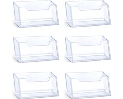 Pack of 6 Clear Acrylic Business Card Holder, Business Card Holder, Plastic Business Card Stand, Business Card Organiser, Freestanding Business Card Stand for Desks and Hotel Worktops