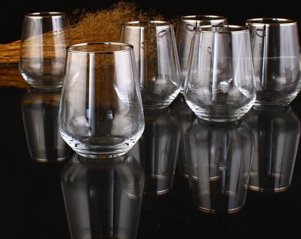 Abka Kristal - Allegra Platinum - Waterglas set (425 ml)- Versierd met platina rand - 6 stuks