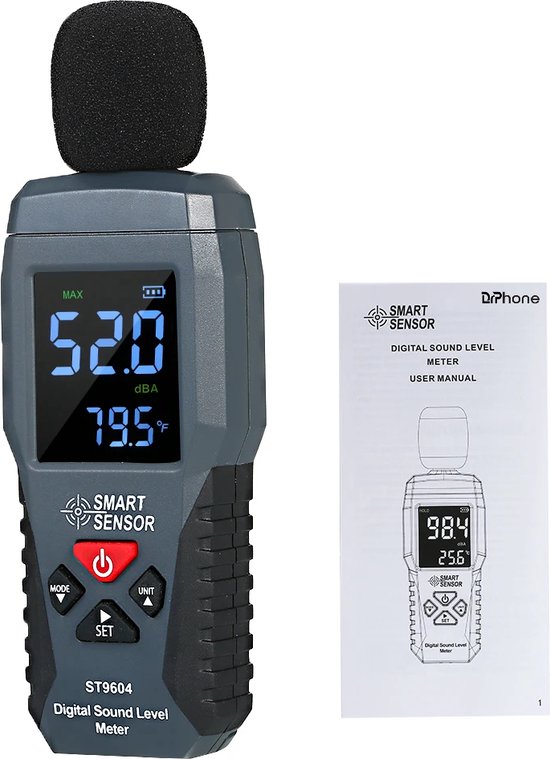 DrPhone EchoMetric SoundMonitor - Decibel Meter - 30-130 Db – LCD Scherm – Temperatuurmeting – Geluidsmeter - Smart Sensor – Geluidsniveaumeter - DrPhone