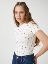 Koton 3SAL10044IK Kinderen Vrouwen T-shirt Single - Ecru patroon - XL