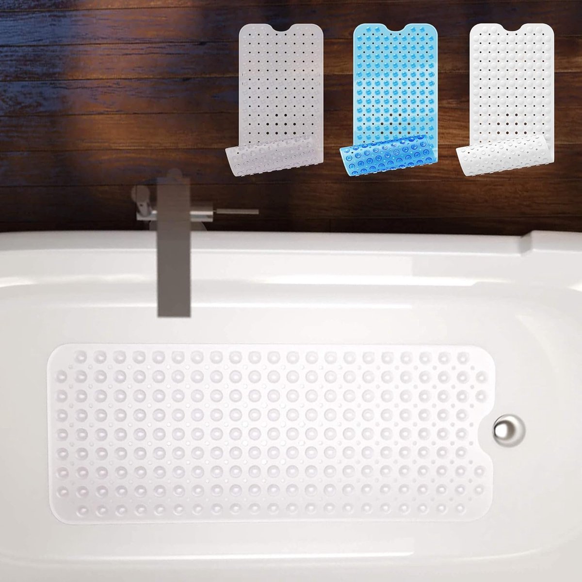 Badmat, antislip, BPA-vrij, antislipmat, douche voor kinderen, van rubber, 40 x 100 cm, antislip badmat voor senioren en kinderen, transparant