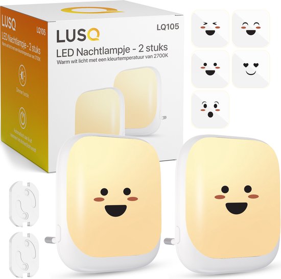 LUSQ® - Veilleuses à douille à intensité variable pour Adultes et Enfants - Wit chaud - 2 pièces - Set Premium Wit