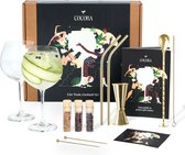 Coffret cadeau Cocora Gin Tonic - Set à cocktail 12 pièces en acier inoxydable - Verres en cristal Tritan® - Boek de cocktails - Emballage cadeau de Luxe - Or