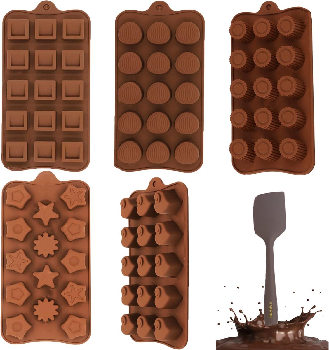 Chocoladevorm siliconen, 5 stuks siliconen vormen chocolade en 1 deegschraper, bonbonvorm hart, siliconen vormpjes voor chocolademuffin-cupcakes (5 modellen)