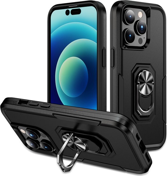 Coque iPhone 15 Pro Max Anneau-Support, Protecteur Écran et