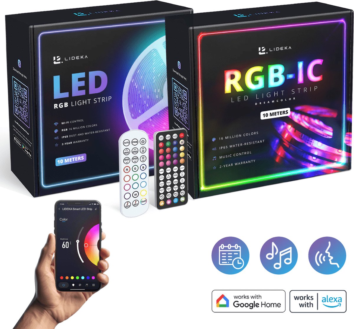 Lideka® LED strip 20 meter - RGBIC 10m + RGB 10 meter - SMD 5050 LEDs - Volledig dimbaar met app en afstandsbediening