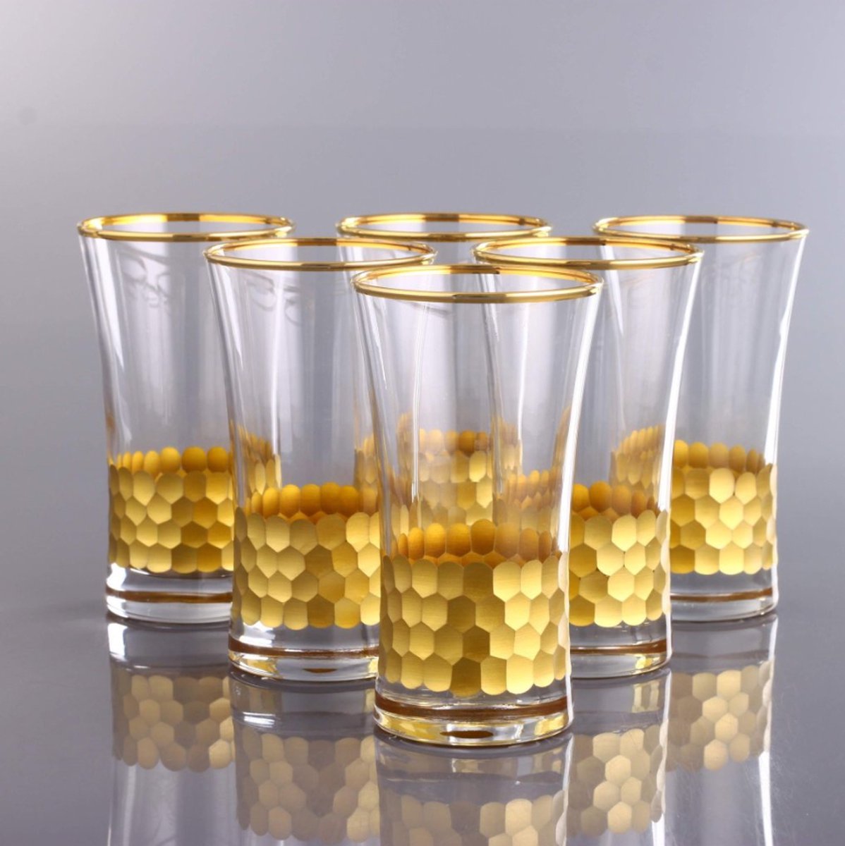 Abka Kristal - Azur Gold - Longdrinkglas set (300 ml) - met de hand versierd met 24-karaats goud - 6 stuks