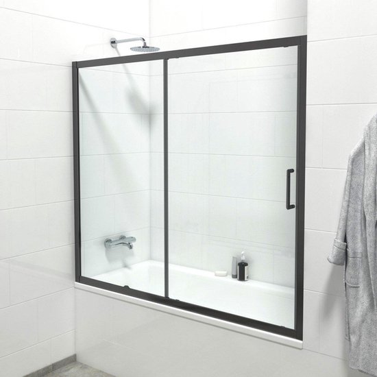 Foto: Saniclass id06 quick fit badwand 2 delige schuifdeur 170x150cm veiligheidsglas anti kalk mat zwart