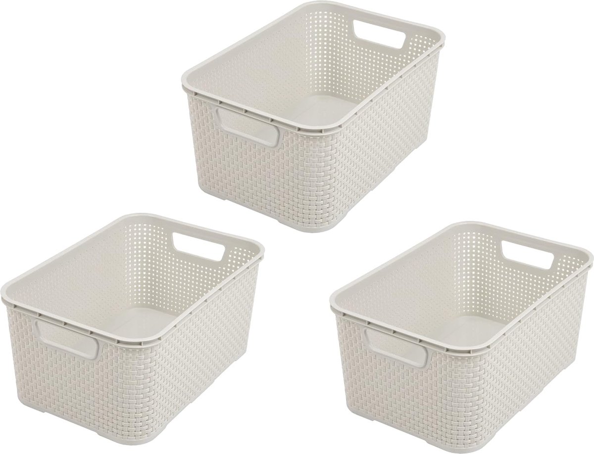 Kunststof mand in rotan design, set van 3, maat M 10l, PP, crème