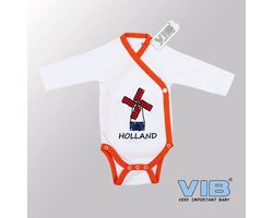 VIB® - Rompertje (overslag) Luxe Katoen - HOLLAND Met Molen (Wit-Oranje) - WK voetbal 2026 - WK voetbal versiering - Olympische spelen - Babykleertjes - romper - rompertjes - rompertjes met tekst - baby cadeau - baby aankondiging - overslagromper