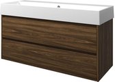 Proline Loft badkamermeubelset - 120x46x62cm - porselein Loft wastafel - 0 kraangaten - symmetrisch - MFC Cabana oak/Glans wit