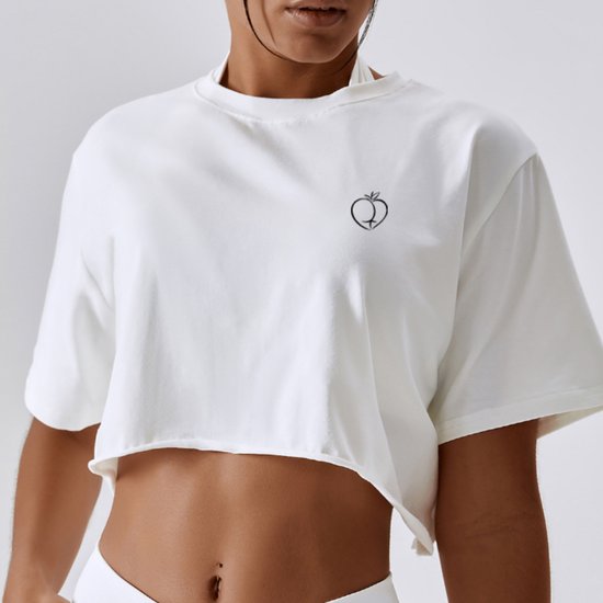 Peachy Bum Short Oversized T-Shirt – Crop top – Sportkleding dames – Wit – Maat S