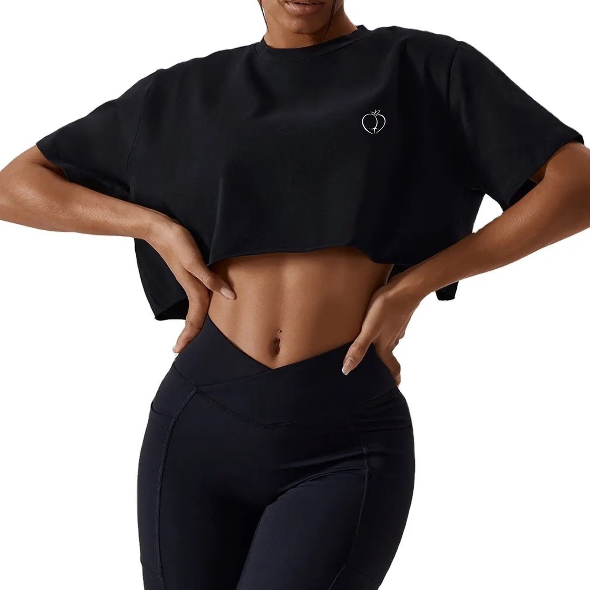 Peachy Bum Short Oversized T-Shirt – Crop top – Sportkleding dames – Zwart – Maat S