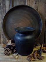 Authentique pot à col népalais en bois noir/pot noir en bois népalais 28 cm
