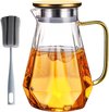 Carafe 2.0 liter Glazen Karaf met Deksel en 1 Basis Flessenborstel, Waterkaraf met Grote Capaciteit die Bevroren en Verwarmd kan worden, Hoogwaardige Waterkan voor Koffie, Thee.