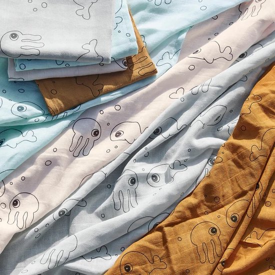 Done By Deer Tetradoek Swaddle Pack Sea Friends Blauw - 2 Stuks van Merkloos — afbeelding 2