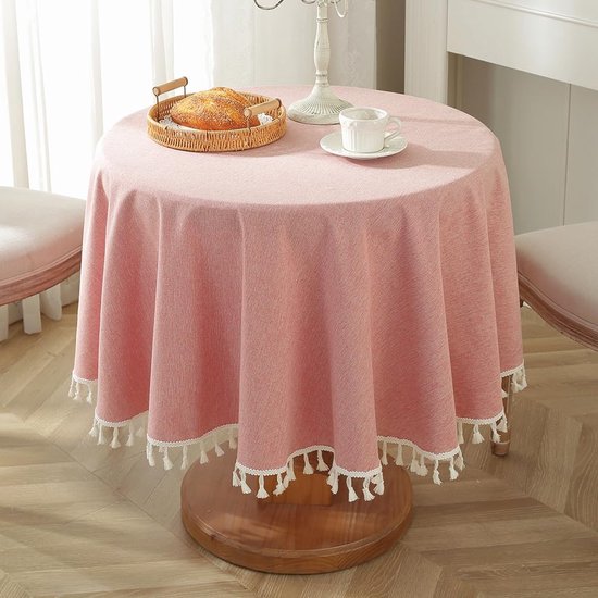 Rond tafelkleed in linnenlook, 160 cm, zwaar gewicht tafelkleed voor ronde tafels, tafelkleden voor keuken, eetkamer, woondecoratie