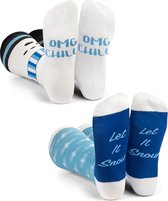 Malinsi Grappige Sokken - 2pack Snowflake/Snowman - Heren en Dames - Huissokken OneSize - Cadeau man vrouw - Kerstsokken