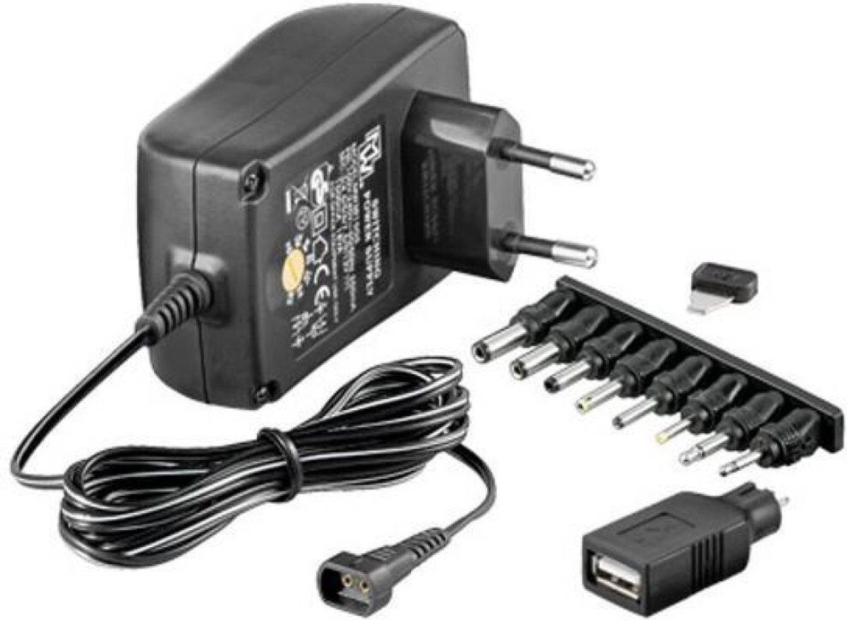 Image of TECHly IPW-NTS1500G Stekkernetvoeding, vaste spanning 12 V, 3 V, 5 V, 6 V, 9 V 1500 mA 18 W Uitgangsspanning regelbaar, Energiebesparende stekker,